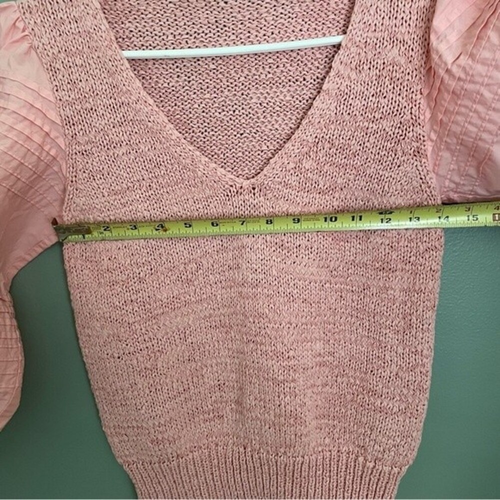 la vie rebecca taylor poplin blouse babydoll top peach pink knit v-neck preppy - Picture 13 of 14